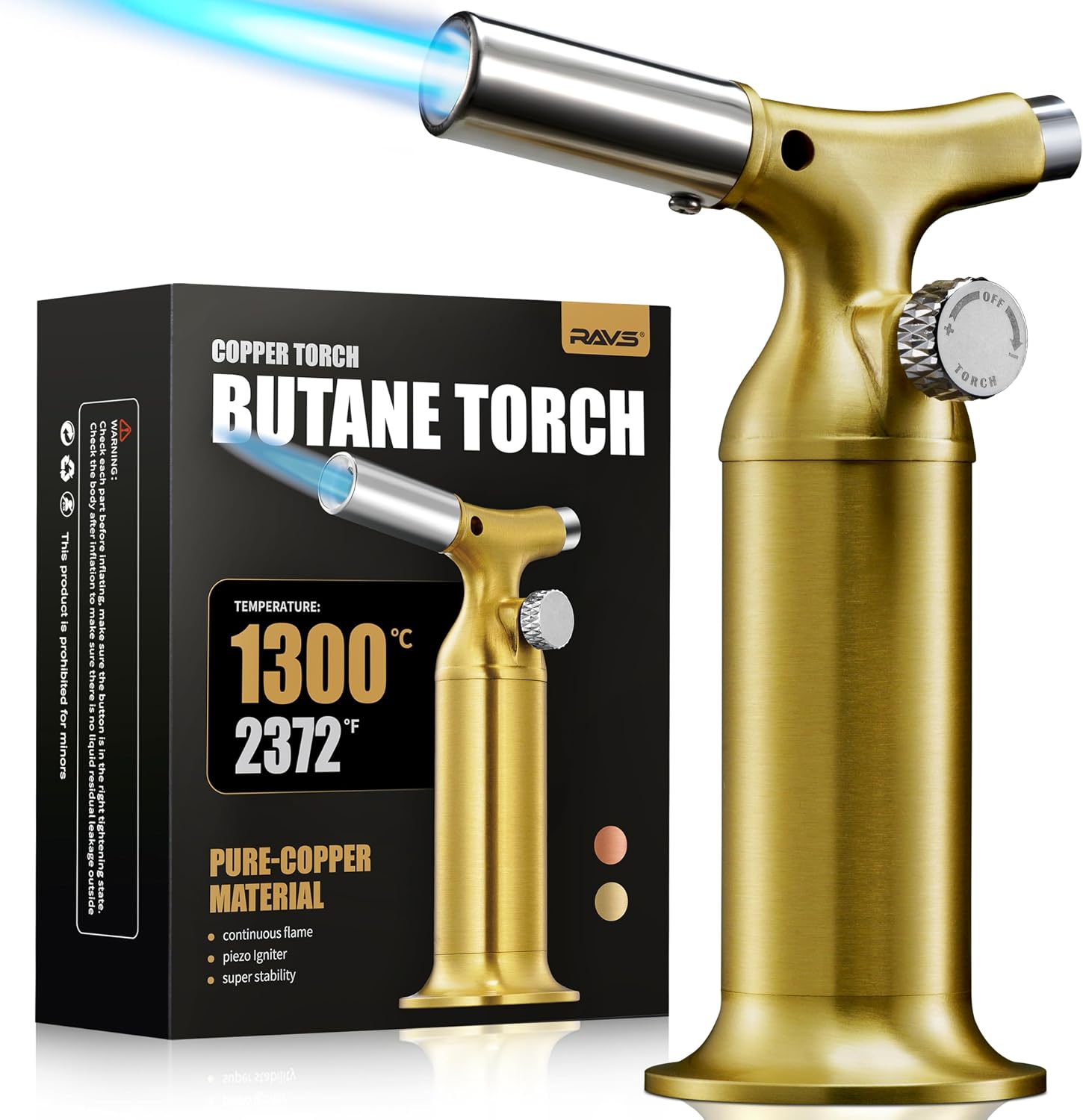 RAVS Butane Torch Lighter with Solid Copper Design