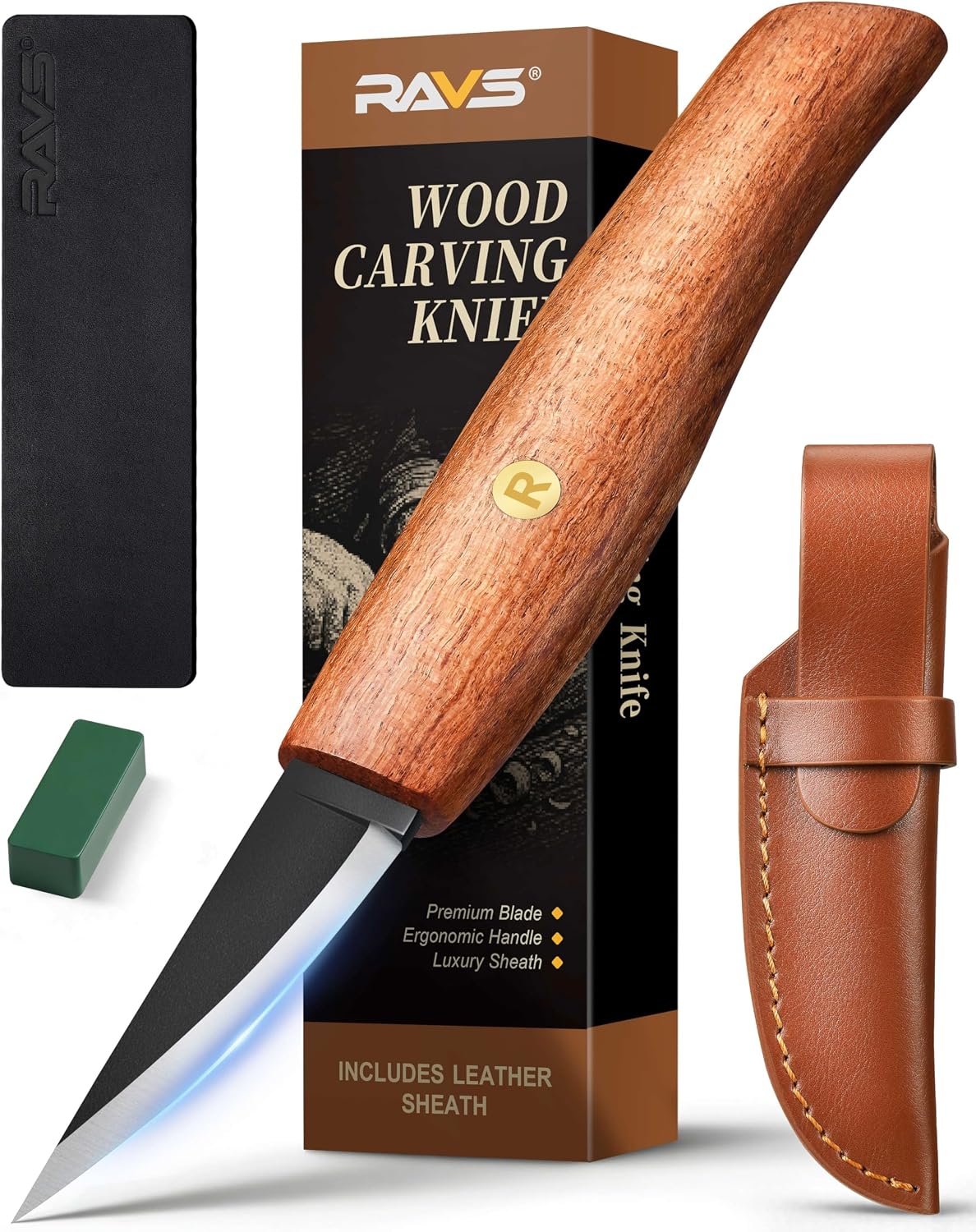 RAVS Wood Carving Knife with Leather Sheath